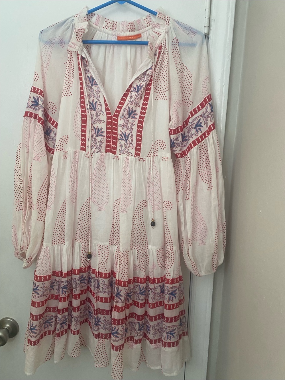 Oliphant Mini Dress Boho Floral Print Tiered Puff Sleeve Tunic Dress